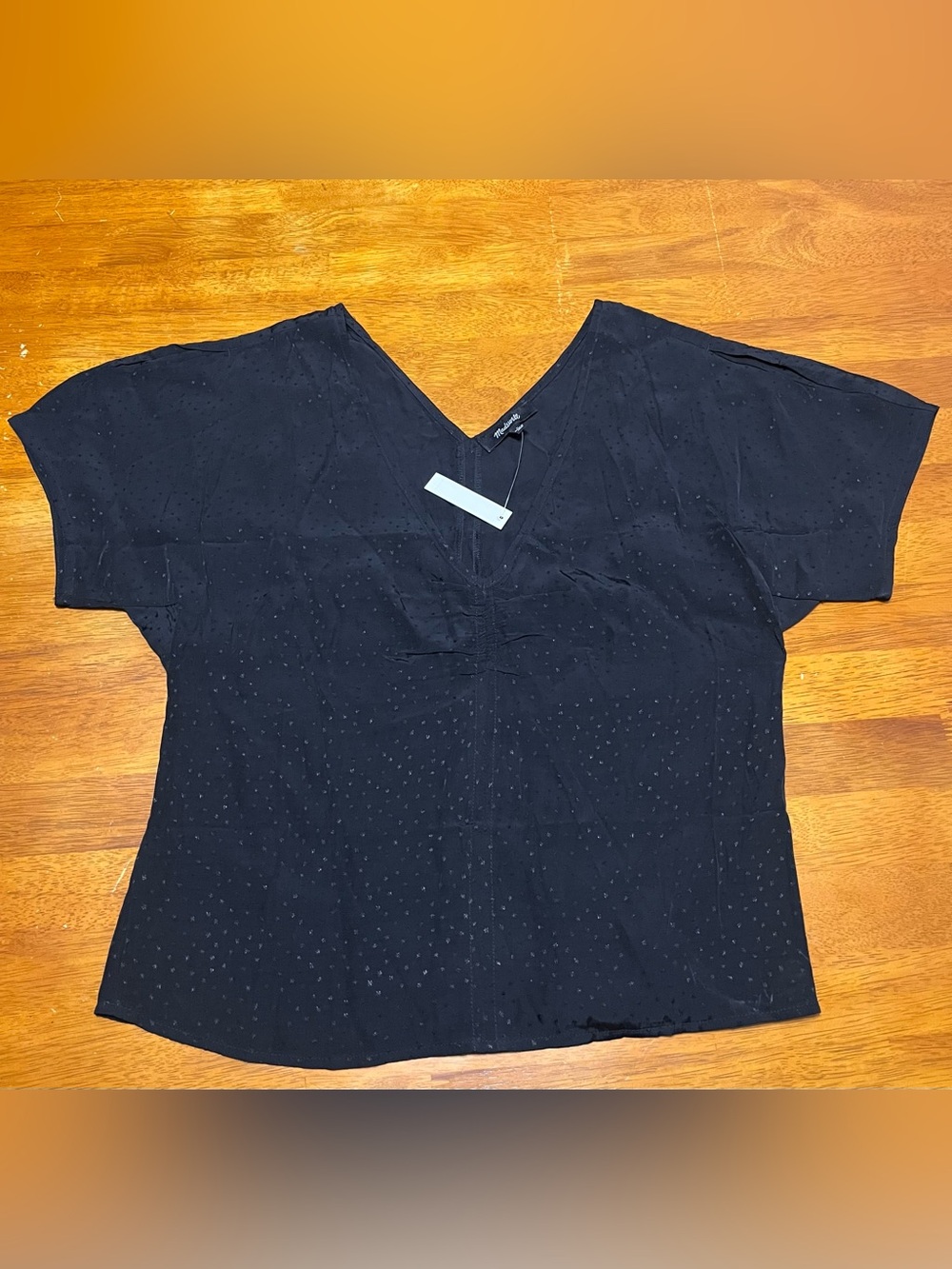 Madewell black puff-sleeve top in a floral jacquard fabric size 6